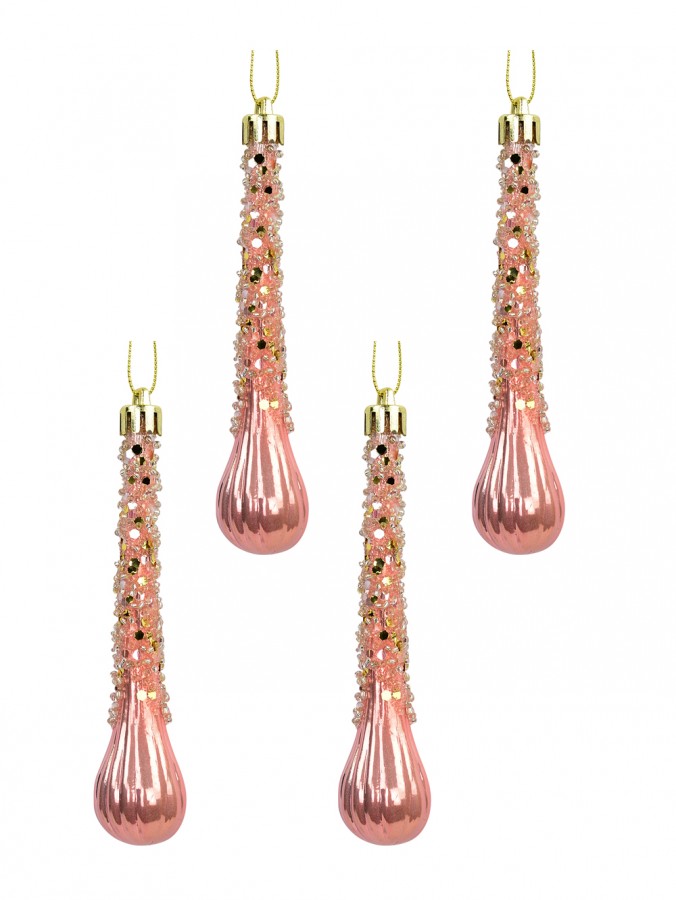 Blush Pink Icicle Teardrop Hanging Ornaments - 4 x 12cm