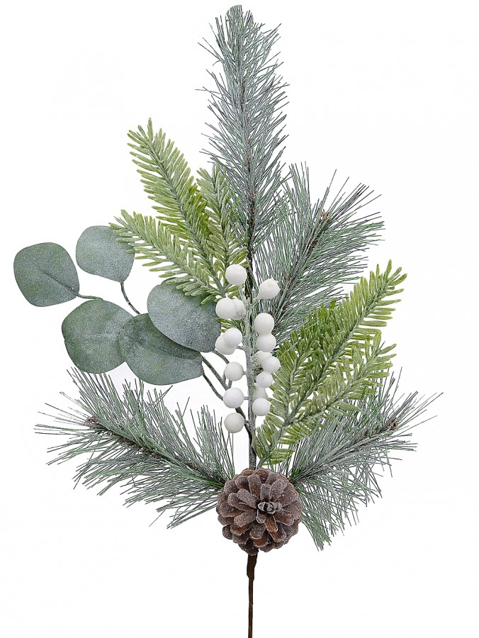Three Style Leaf With White Berries Decorative Christmas Pine Stem - 70cm