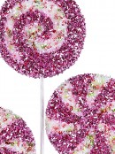 Pink & White Spiral Swirl Tinsel Candy Christmas Lollipop Long Stem - 21cm Wide