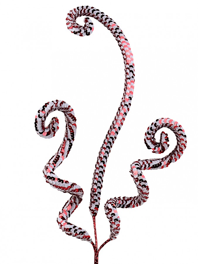64cm Shiny Red & White Sequin Curls & Swirls Spray Long Christmas Stem