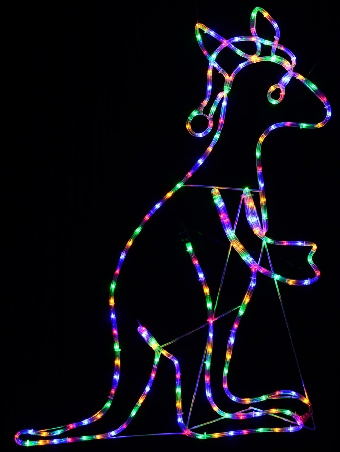 Multi Colour LED Buru The Christmas Kangaroo Light Display Silhouette - 1.1m