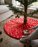 1m Red Plush Faux Fur & Gold Foil Trees Christmas Tree Skirt