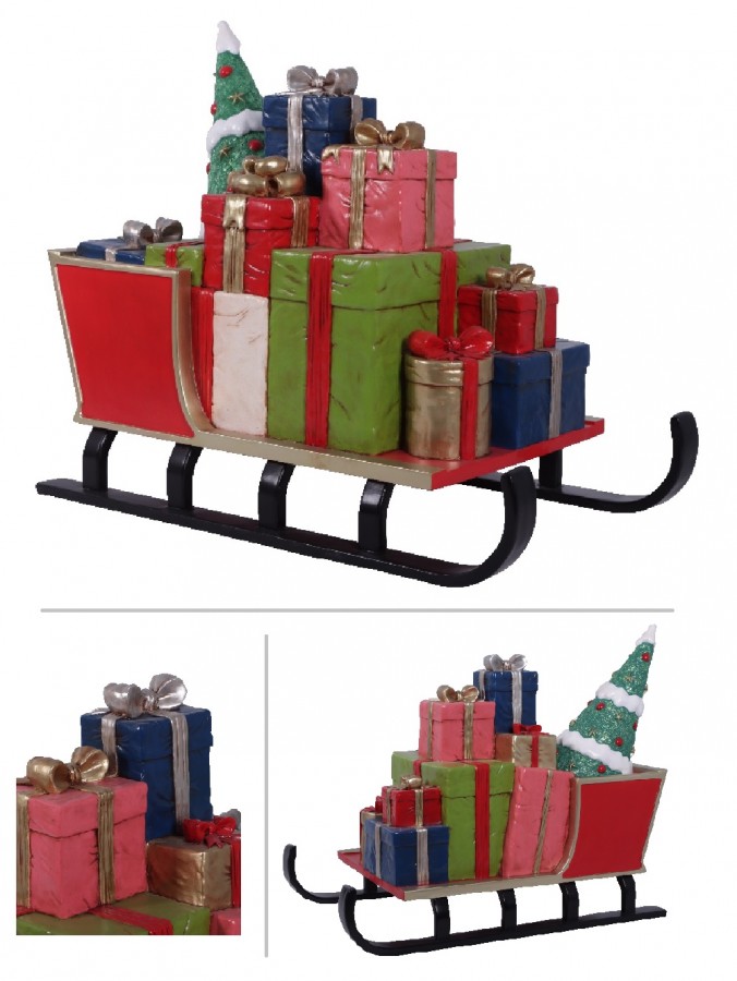 Santa's Sled With Christmas Presents Life Size Resin Decoration Ornament - 1.3m