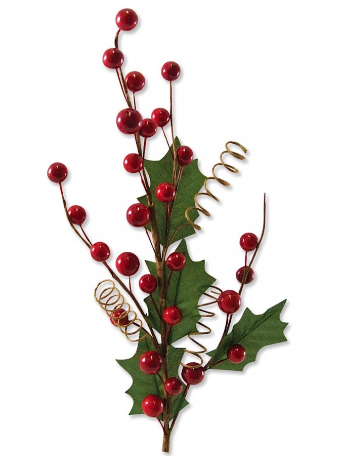 Red Berries With Holly Leaves & Assorted Decorations Pick - 46cm