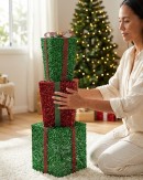 70cm Tiered Red & Green Layered Tinsel Gift Boxes Large Display Decoration