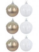 White & Champagne Christmas Baubles With Beads In Icicle Pattern - 6 x 60mm