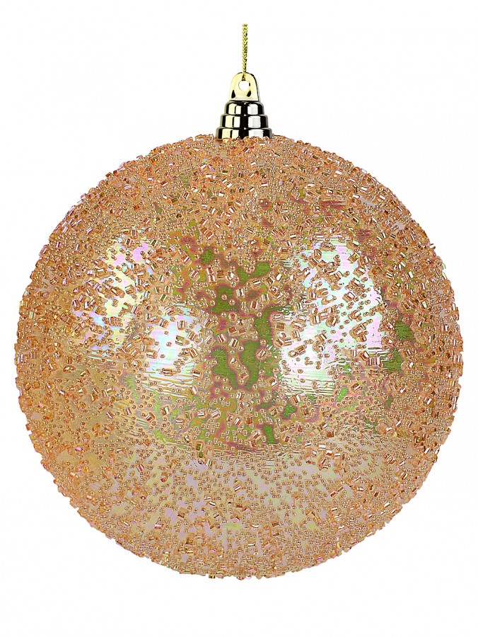 20cm Iridescent Champagne Orange Large Display Beaded Bauble