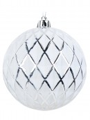 White Christmas Baubles With Assorted Silver Textured Patterns  - 4 x 10cm