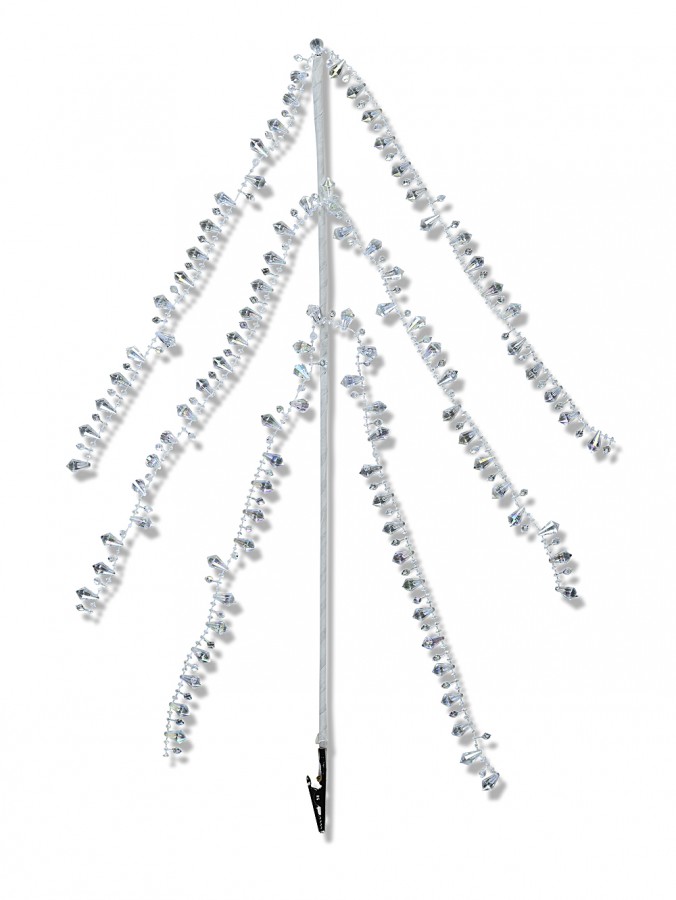 45cm Clear Iridescent Diamante Bead Spray Long Christmas Clip Stem