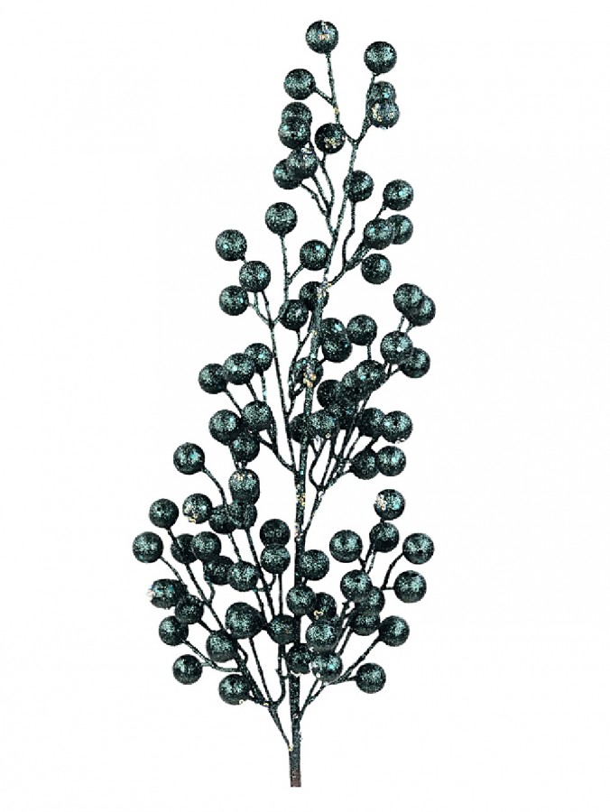 Forest Green Glitter & Iridescent Sequin Christmas Berry Spray Stem | 78cm