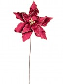 Regal Crimson Velvet Poinsettia Long Stem Pick With Liquid Gold Trim | 33cm