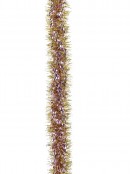 Soft Pink Ribbon Look & Gold Pine Needle Christmas Tinsel Garland - 2.7m