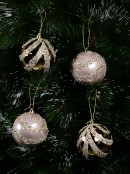 Pink & Gold Baubles With Sequin & Glitter Ribbon Bow Pattern - 4 x 80mm