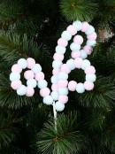49cm Baby Pink & Blue Pom Pom Ball Candy Canes Spray Long Christmas Stem