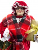 Decorative Mrs Claus With Tartan Shawl & Gifts - 46cm