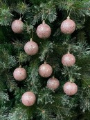 12x 60mm Rose Gold Metallic Sequins & Glitter Coated Christmas Baubles