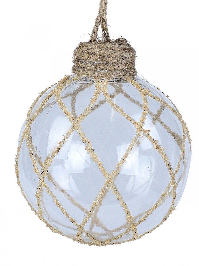 Clear Christmas Bauble Decorated With Natural Textured Lines Pattern - 80mm