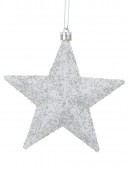 Glittered & Textured White Star Christmas Tree Hanging Decorations - 3 x 13cm