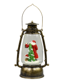Santa In Antique Look Hurricane Lantern Snow Globe Ornament - 24cm