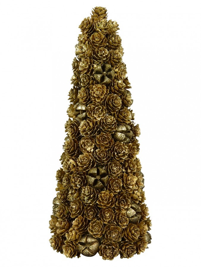 Gold Glitter Mini Pinecone Christmas Tree Standing Ornament - 30cm