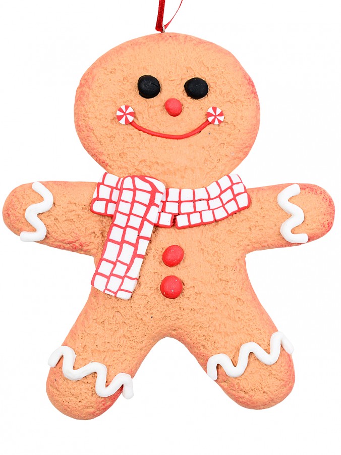 Gingerbread Man Cookie With Check Scarf Christmas Tree Decoration - 13cm