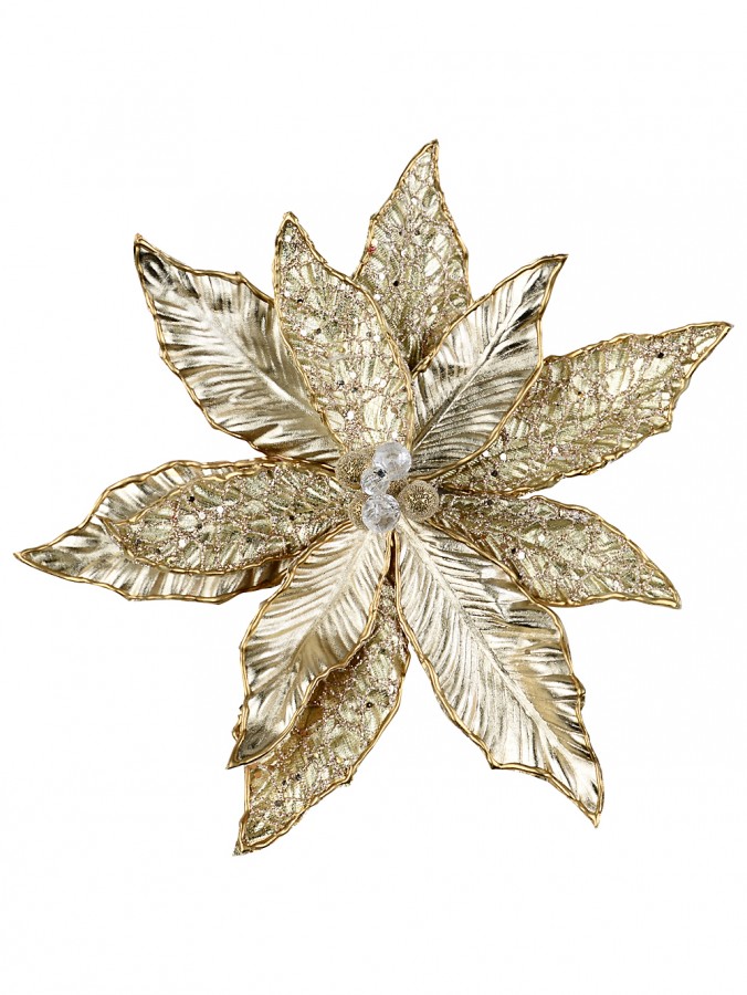 32cm Maroon Poinsettia With Beads & Diamantes Christmas Tree Clip Pick