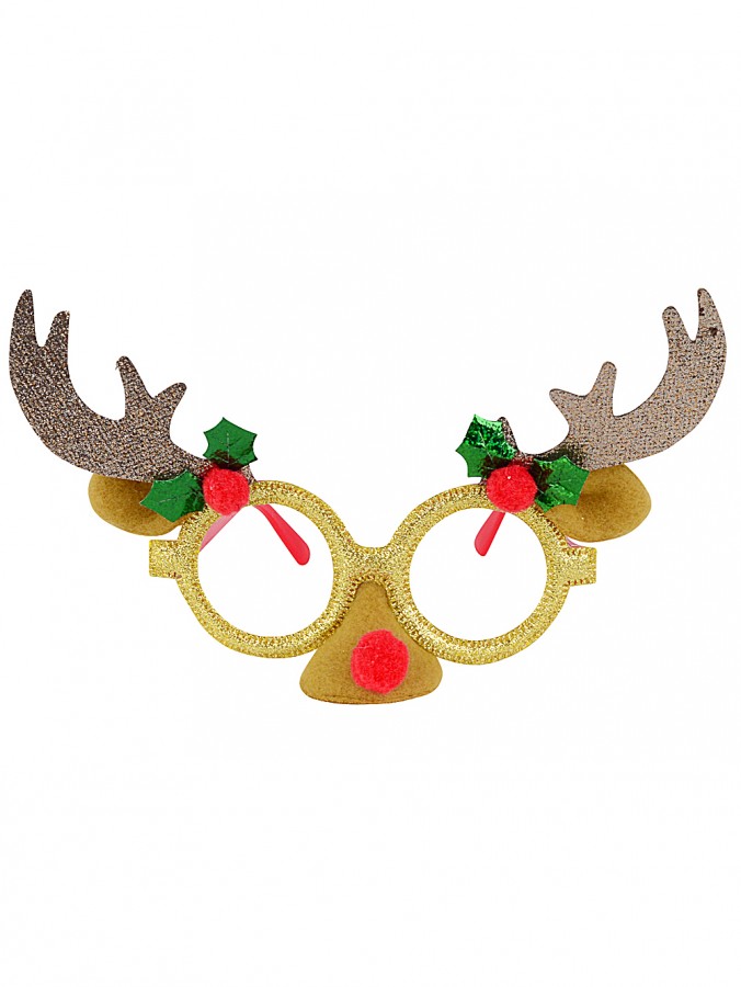 Reindeer Antlers, Ears & Nose Novelty Christmas Glasses - One Size Fits Most