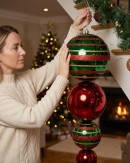 1m Red & Green Heritage Stripe Large Display Multi Ball Finial