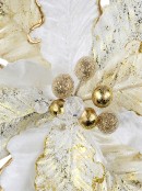 28cm White Velvet & Splatter Gold Poinsettia Flower Christmas Tree Clip Pick