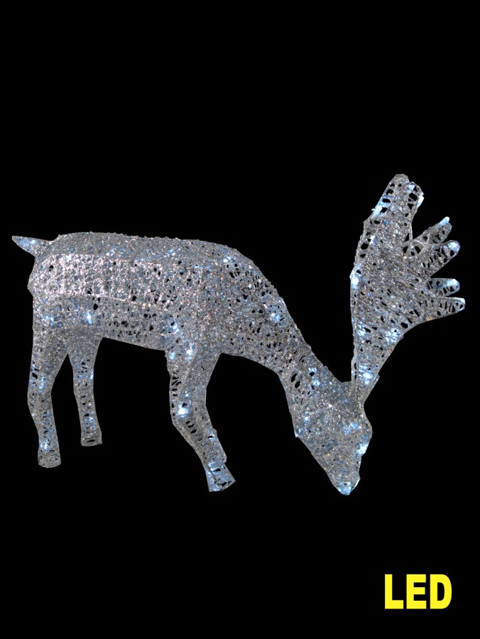 LED Silver Glittered Feeding Deer Light Display - 52cm