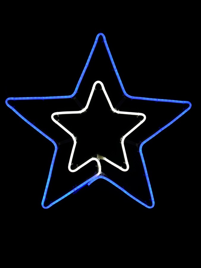 Blue & Cool White Double Star Neon Rope Light Silhouette - 55cm