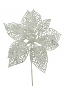 17cm Cream Iridescent Filigree Poinsettia Flower Christmas Tree Stem Pick