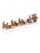 Santa, Sleigh & Reindeers In Snow LED Battery Christmas Village Figurine - 22cm