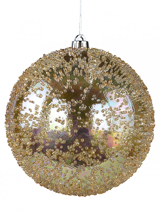 20cm Iridescent Gold Large Display Beaded Bauble