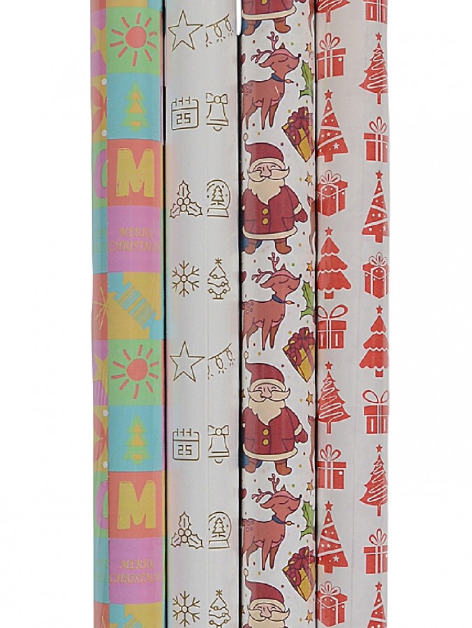 Assorted 8m x 70cm Christmas Decor, Icon & Characters Paper Gift Wrap