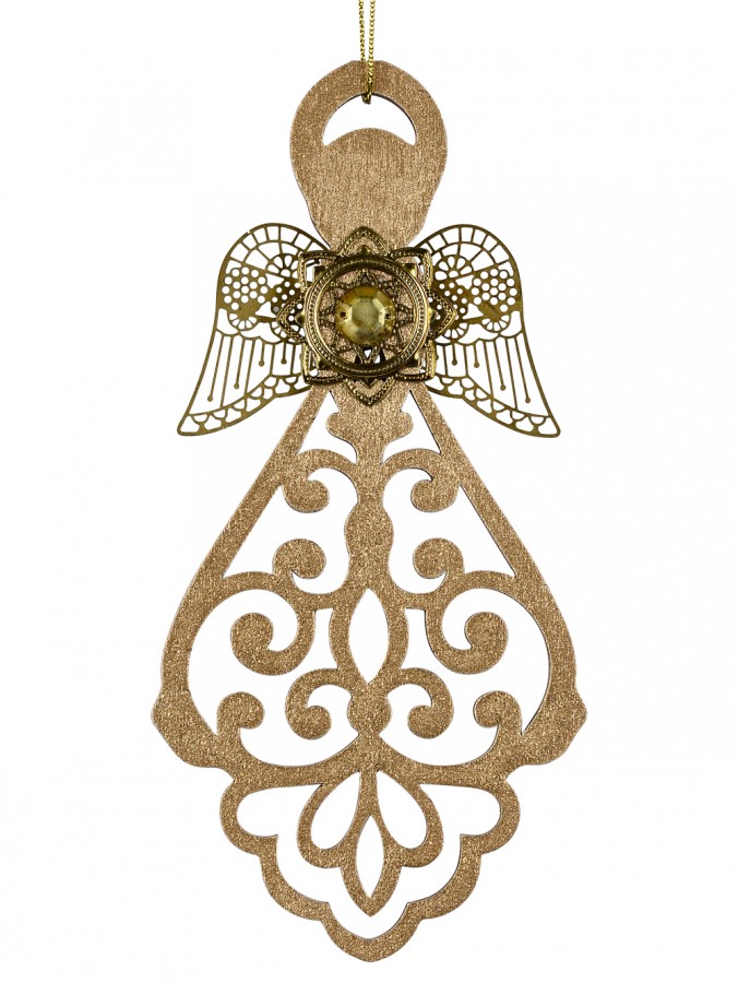 Gold Stylised Angel With Metal Wings Christmas Tree Hanging Decoration - 15cm