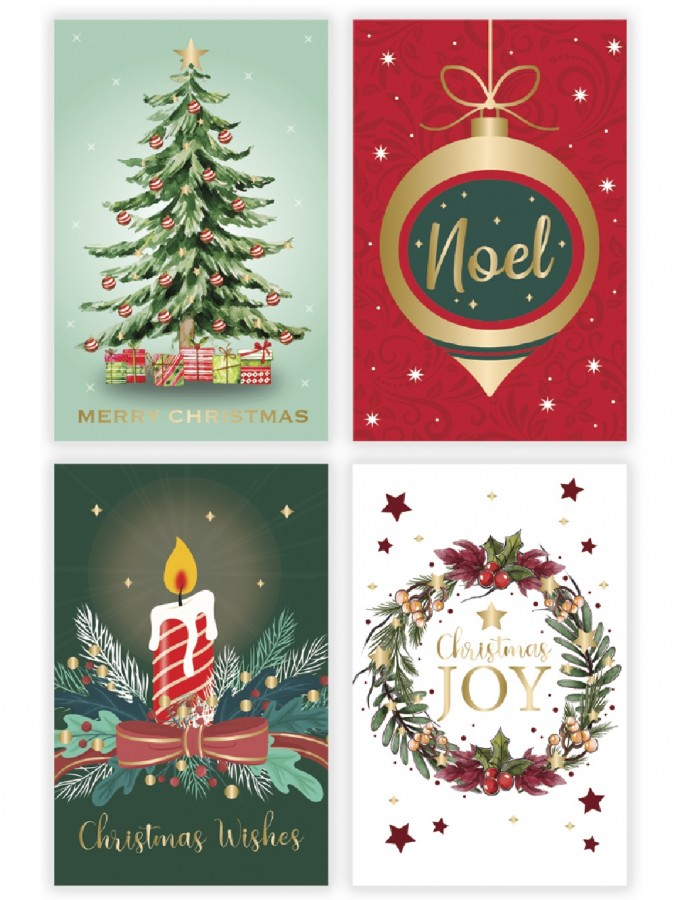 Traditional Design With Foil Highlights Christmas Greeting Cards - 10 x 175mm