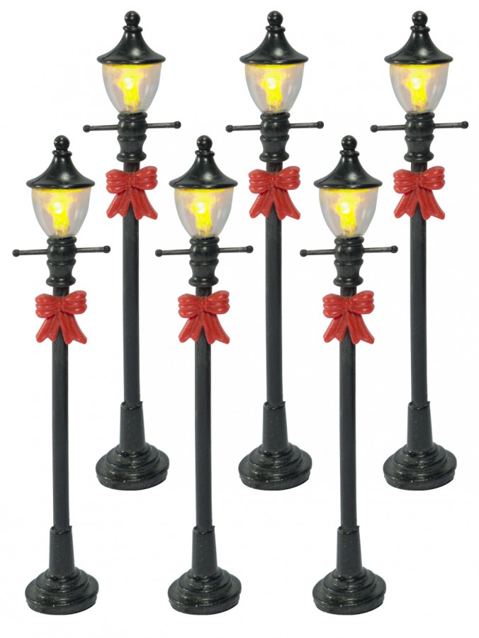 Illuminated Street Lamp Posts Christmas Village Figurines - 6 Piece Set