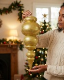 55cm Metallic Gold Glitter Striped Large Display Ellipsoid Finial