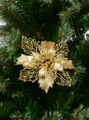 Gold Two Leaf Style Glittered Poinsettia Decorative Christmas Floral Pick - 18cm