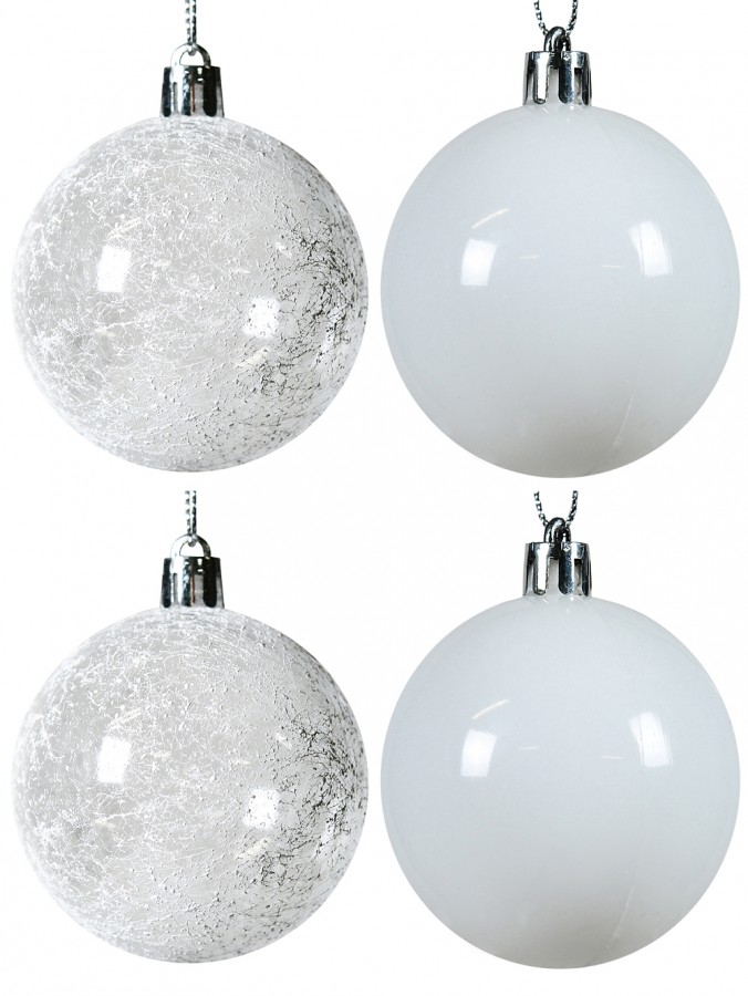 White Gloss & Clear With White Frost Christmas Bauble Decorations - 6 x 60mm