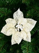 17cm Cream Iridescent Filigree Poinsettia Flower Christmas Tree Stem Pick