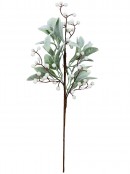 Frosted Sage Green Leaf Christmas Spray Stem With Matte White Berries | 54cm