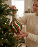 Red Green & Gold Stripe Whimsical Monumental Onion Drop | 28cm