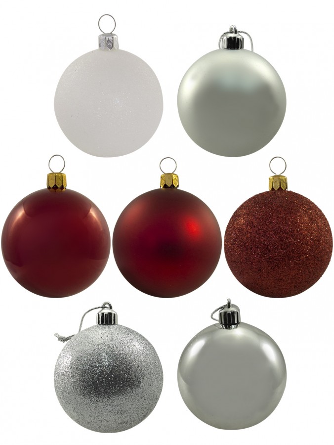Red, White & Silver Baubles - 12 x 60mm