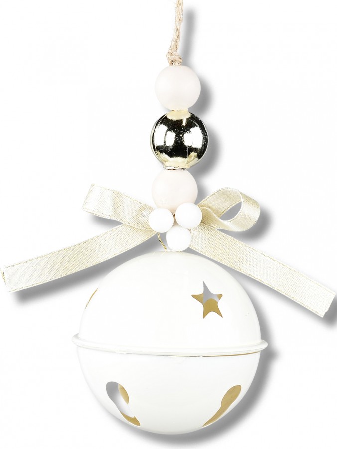 White Gloss Whimsical Essential Tinkling Jingle Bell Bauble | 65mm