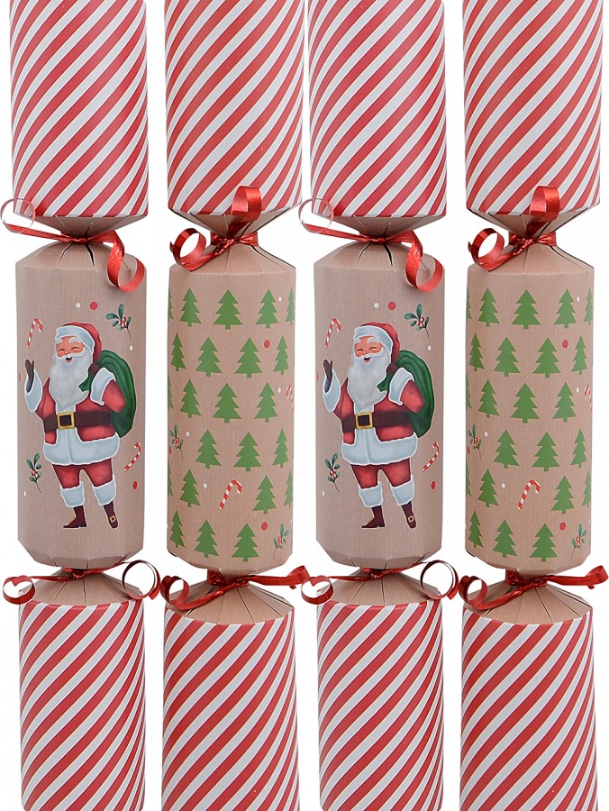 Jolly Santa & Christmas Trees On Brown Christmas Cracker Bon Bons - 12 x 29cm