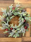 60cm Decorated Cedar & Mixed Foliage Christmas Wreath | Red & Gold Baubles