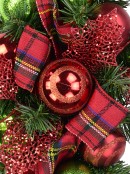 Red & Green Bauble Pre-Decorated Centrepiece With Tartan Ribbon - 60cm