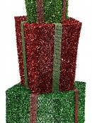70cm Red & Green Layered Tinsel Christmas Gift Boxes Display With Bells